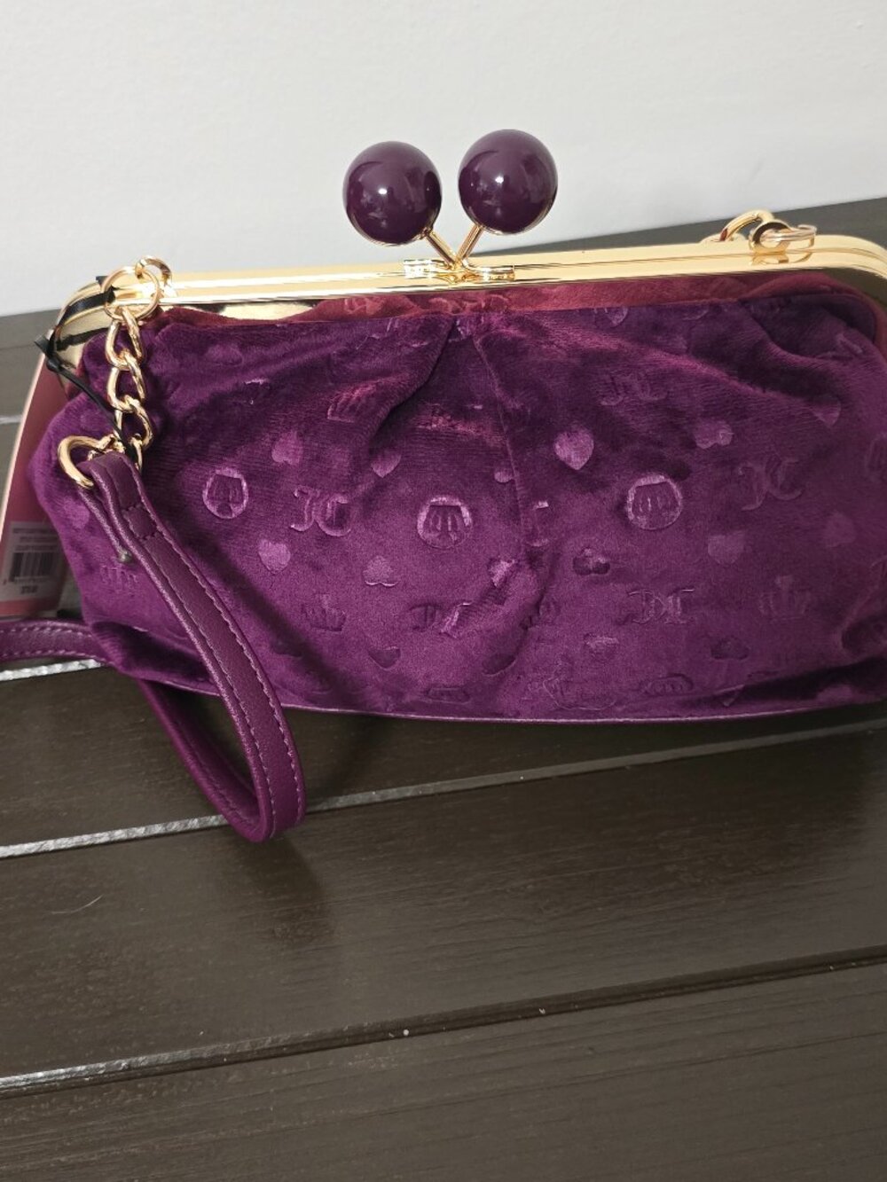 Juicy Couture Purple Monogram Velvet Kisslock Handbag / NWT - Picture 2 of 6